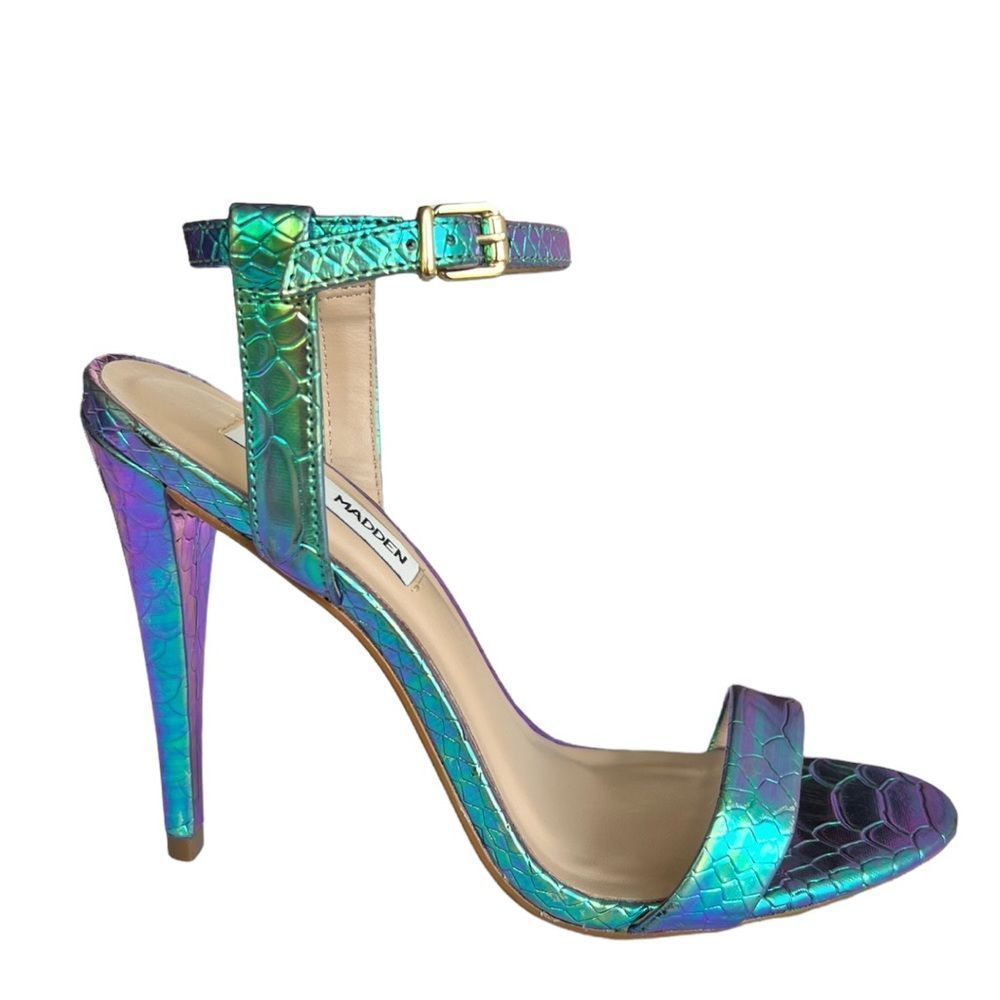 Steven Madden Carmelina Turquoise Metallic Snake-Embossed Sandal - Picture 15 of 16